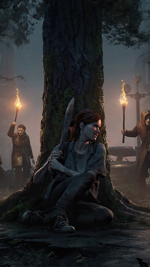 Ellie from The Last of Us Part 2 with torches
