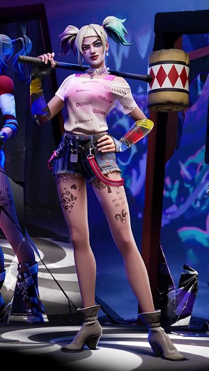 Harley Quinn from Fortnite holding a hammer