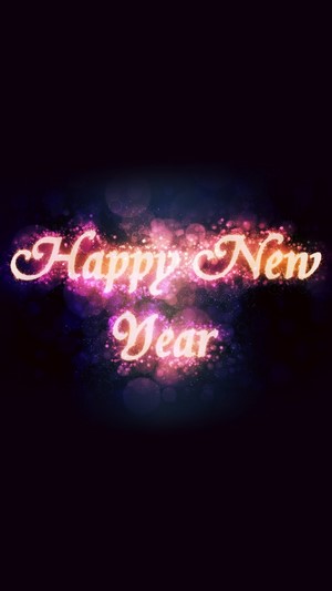 Happy New Year text with glowing particles
