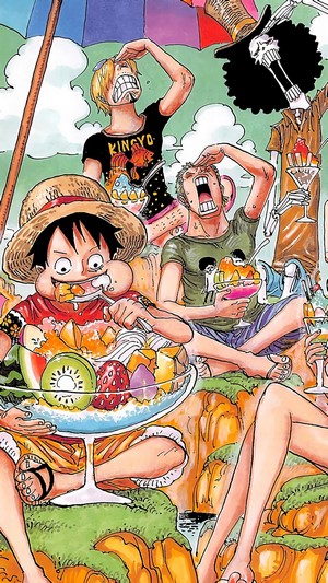 One Piece: Straw Hat Pirates eating dessert