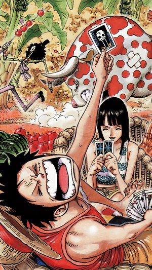 One Piece: Monkey D. Luffy, Nico Robin, and Brook playing cards