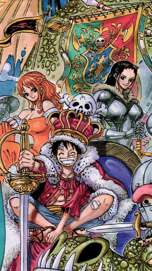 Monkey D. Luffy from One Piece with Nami and Nico Robin