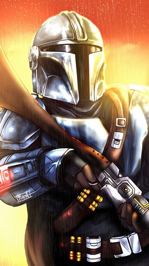 The Mandalorian in Armor with Rifle