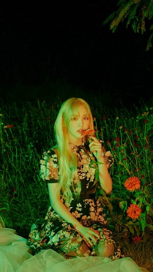 Wendy from Red Velvet in a floral dress holding a flower