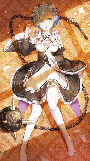 Rem from Re:Zero in maid outfit with flail