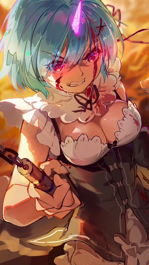 Rem from Re:Zero with a Horn