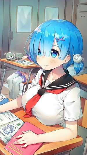 Anime, Girls, Student, School, Re:Zero, 4k