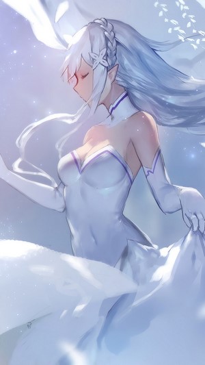 Emilia from Re:Zero in a white dress