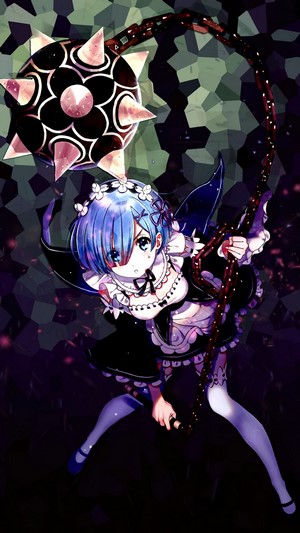 Rem from Re:Zero holding a Morning Star flail