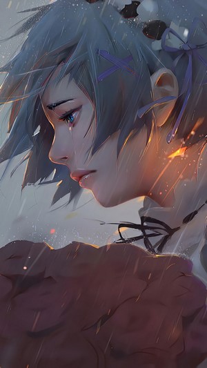 Rem from Re:Zero crying in the rain 4K
