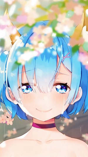 Rem from Re:Zero crying among flowers 4K