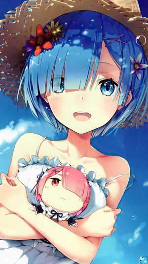 Rem from Re:Zero holding Ram plush 4K
