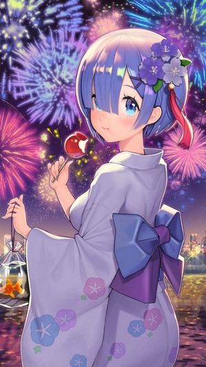 Rem from Re:Zero with Fireworks 4K