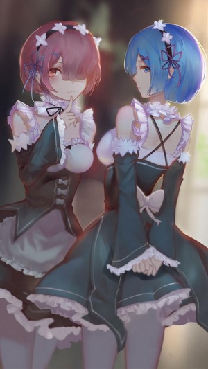 Ram and Rem from Re:Zero in maid outfits