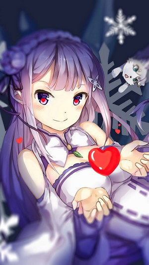 Emilia from Re:Zero holding a heart