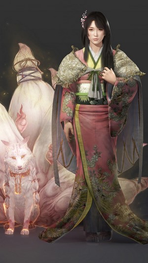 Female character from Nioh 2 with fox spirit