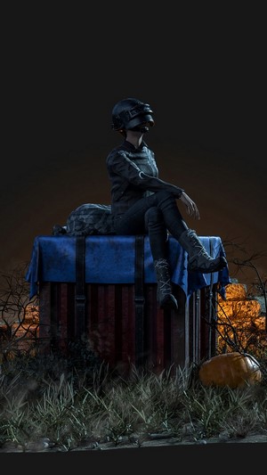 Girl from PUBG sitting on an air drop crate