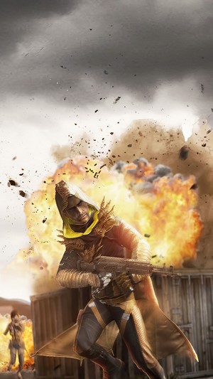 PUBG Mobile character with rifle during explosion