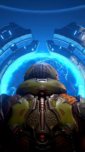 Marauder from DOOM Eternal in front of a portal 4K