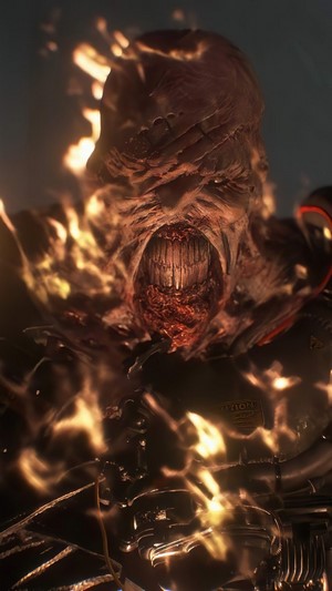 Nemesis from Resident Evil 3 Remake on fire