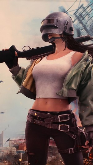 PUBG, Girl, Helmet, Rifle, 4k