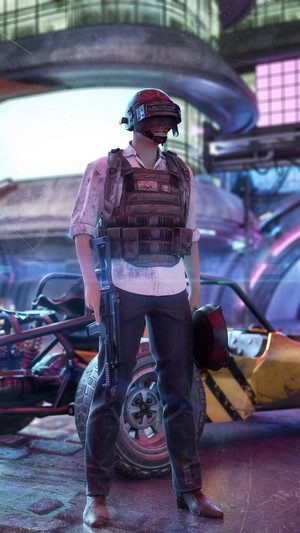 Player from PUBG with rifle and vehicle