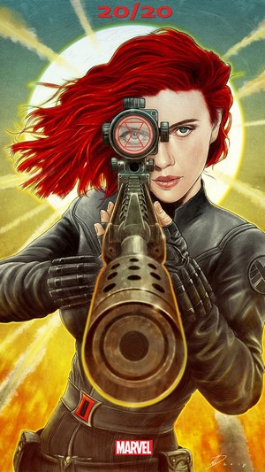 Black Widow from Marvel aiming a rifle