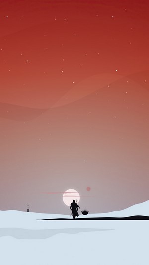 The Mandalorian and Grogu on a desert planet