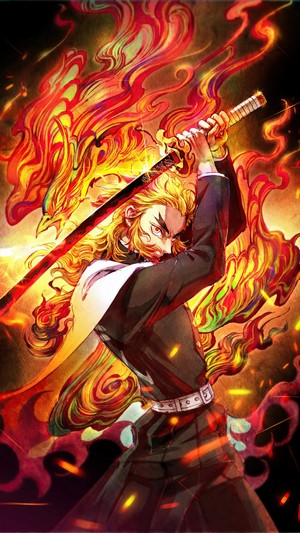 Kyojuro Rengoku, Katana, Kimetsu no Yaiba, 4k
