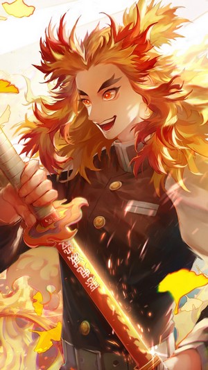 Kyojuro Rengoku from Kimetsu no Yaiba with Katana 4K