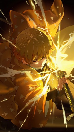 Zenitsu, Katana, Lightning, Kimetsu no Yaiba, 4k