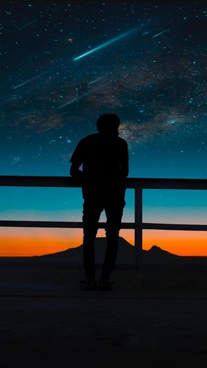 Silhouette of a person watching shooting stars