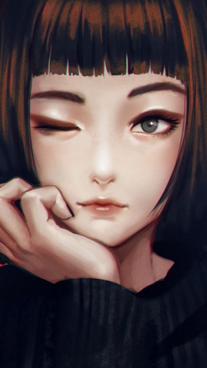 Anime girl winking, 4K