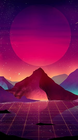 Retro Mountain Landscape Digital Art 4K