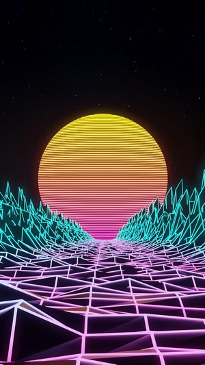Synthwave Retrowave Digital Art Landscape 4K