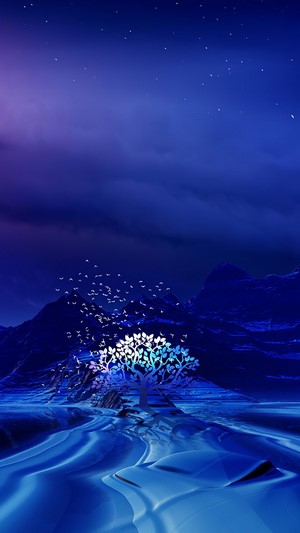 Digital Art Landscape with Tree and Birds 4K