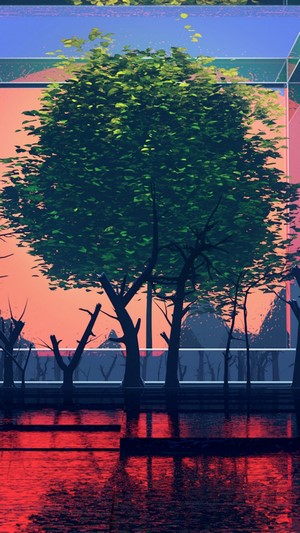 Digital Art Trees Illustration 4K
