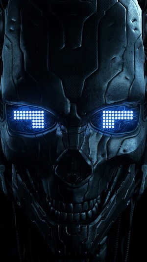 Robot with glowing blue eyes