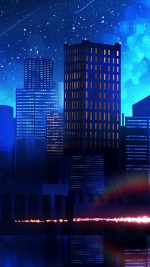 Night Cityscape with Stars and Lights 4K