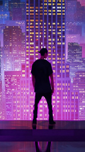 Man in Black Standing in Neon City at Night 4K