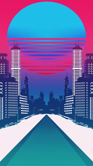Retro Cityscape with Neon Sunset