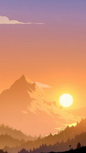 Minimalist Mountain Landscape with Sunset 4K