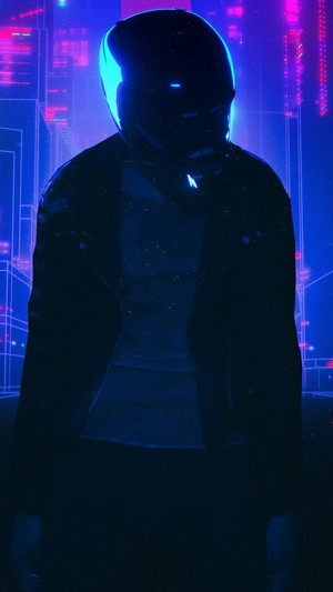 Person in helmet in neon city 4K