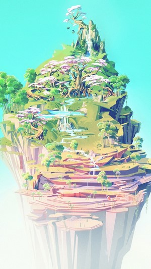 Fantasy floating island with waterfalls and trees
