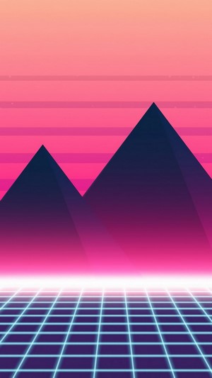 Synthwave Landscape with Mountains and Grid