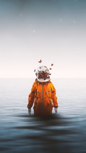 Astronaut, Butterflies, Digital Art, 4k