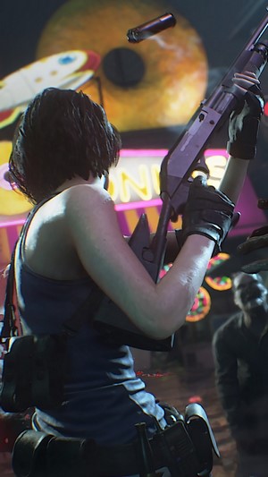 Jill Valentine from Resident Evil 3 fighting zombies