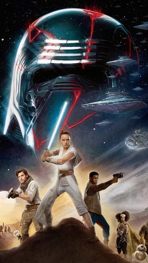 Kylo Ren's Helmet and Characters from Star Wars The Rise of Skywalker 4K