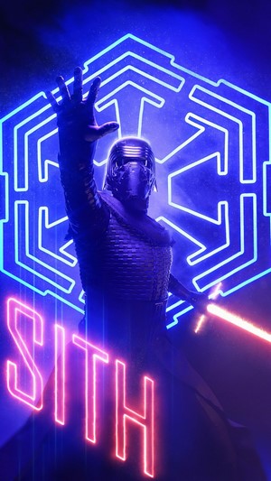 Kylo Ren from Star Wars with Sith neon sign