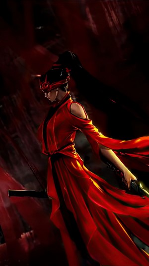 Naraka: Bladepoint character in red dress with sword